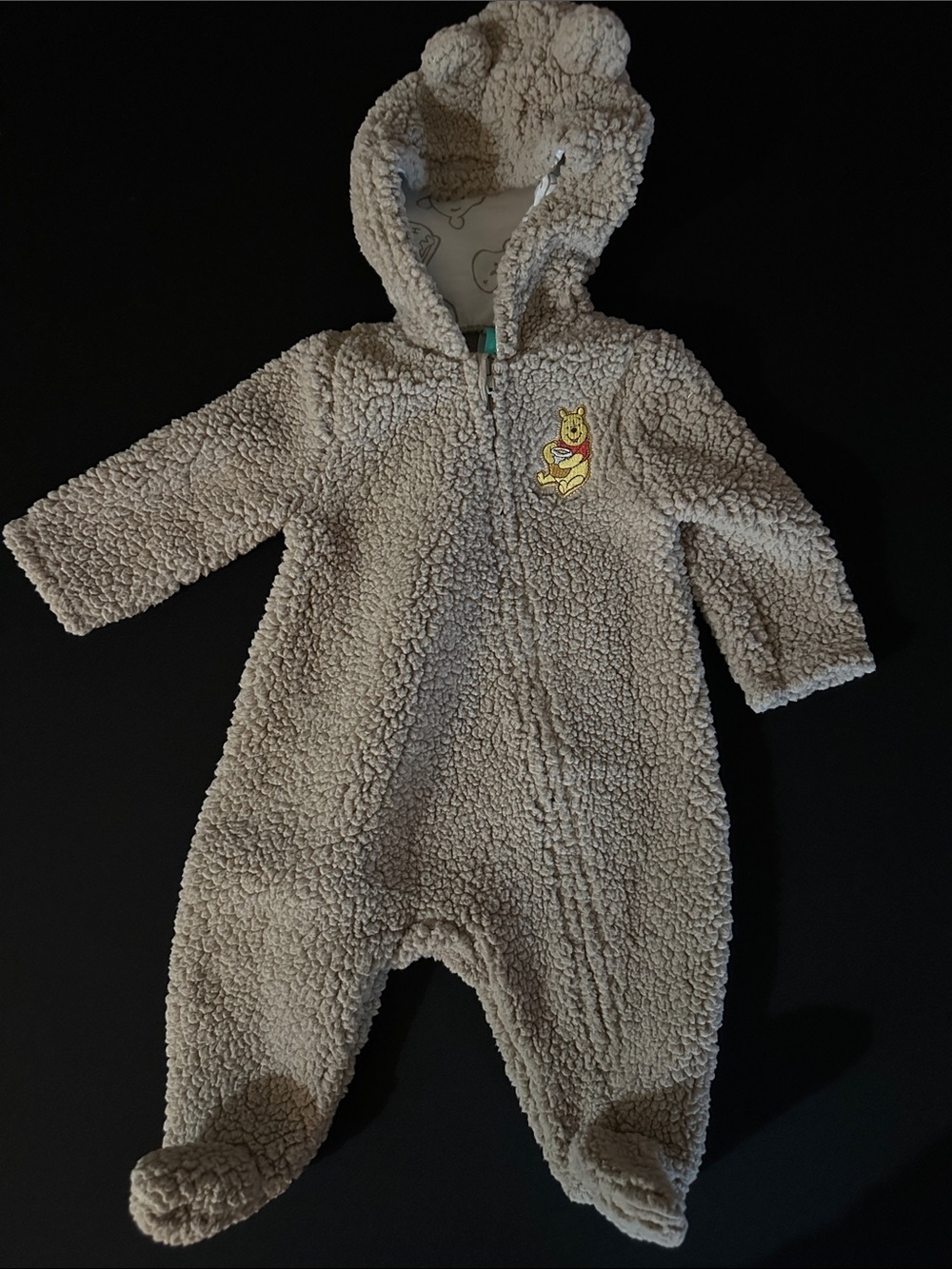 Disney Tan Sherpa Footed One-Piece with Winnie the Pooh Patch